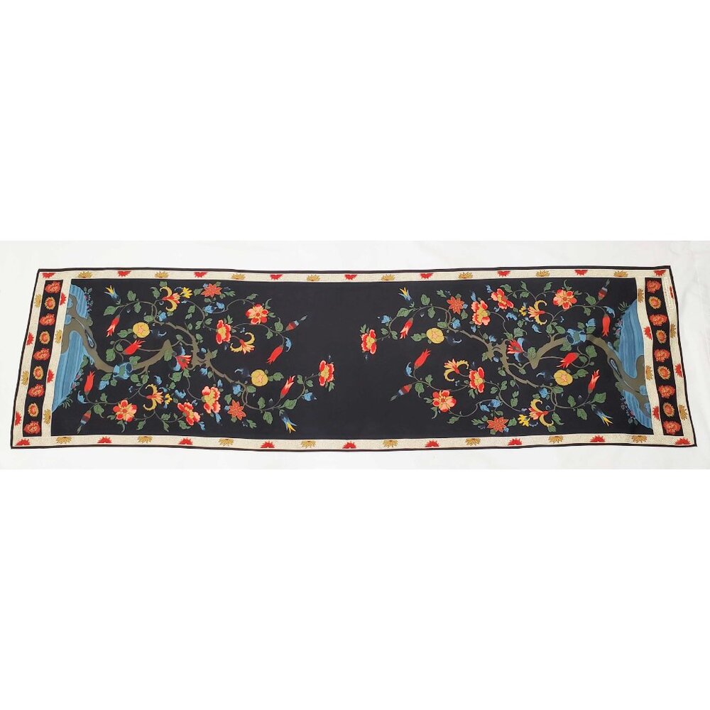 VTG Metropolitan Museum of Art Qing Dynasty Tree 100% Silk Oblong Scarf Floral - Picture 8 of 9